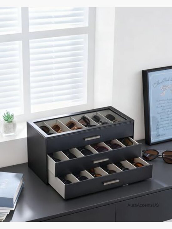 Sunglasses Storage Box with Clear Top Display Case 3-Layer 12-24 Slots main image 7